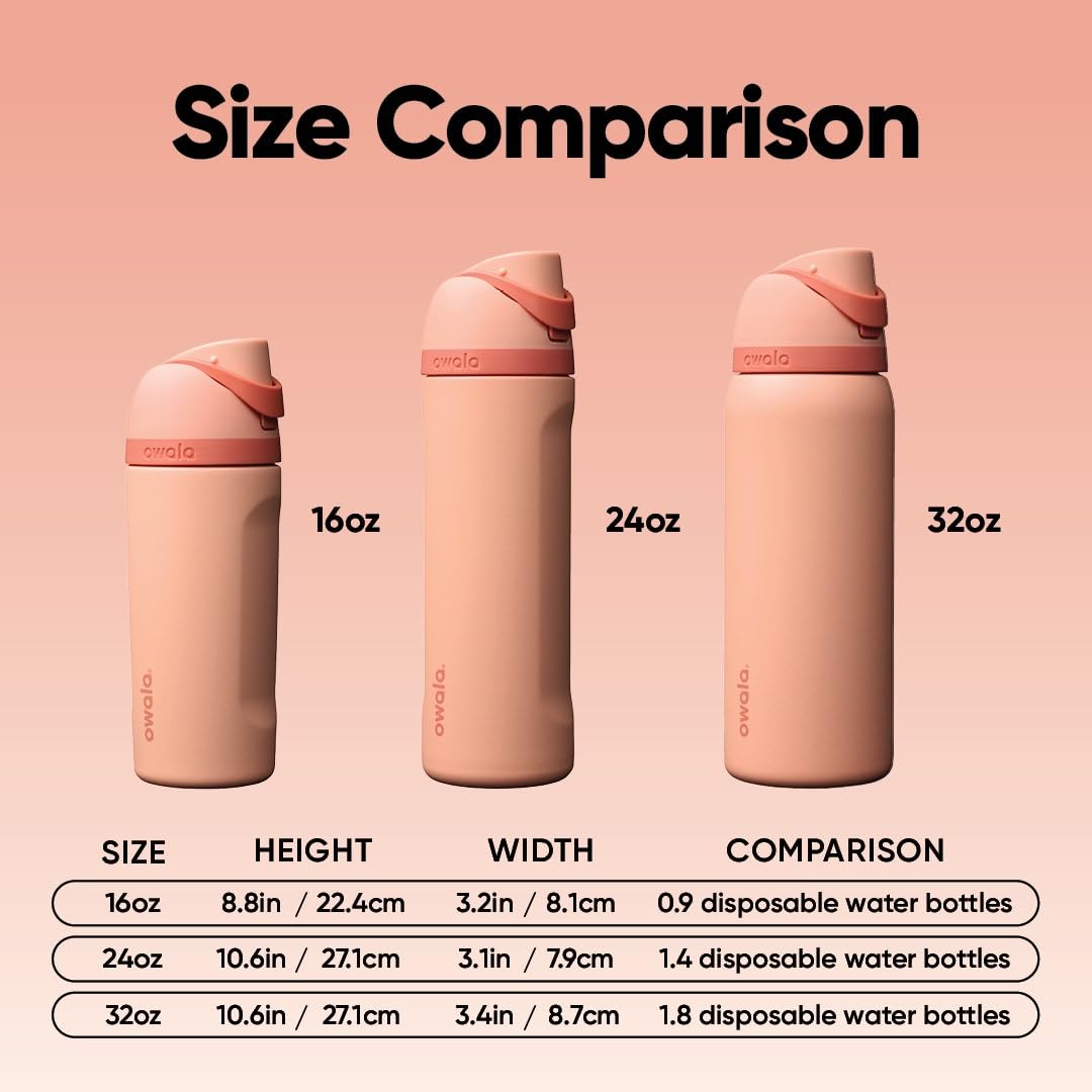 Owala FreeSip Kids held in a child’s hand illustrating 16 oz travel-friendly scale