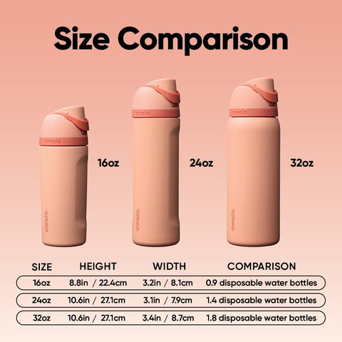 Owala FreeSip Kids held in a child’s hand illustrating 16 oz travel-friendly scale