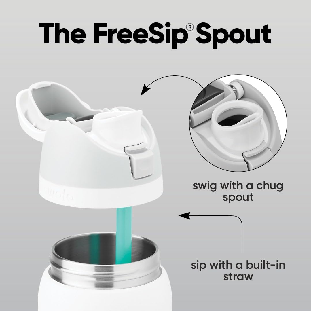 Owala FreeSip lid close-up highlighting push-button lock for secure carrying