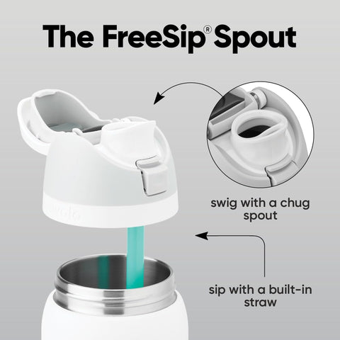 Owala FreeSip lid close-up highlighting push-button lock for secure carrying