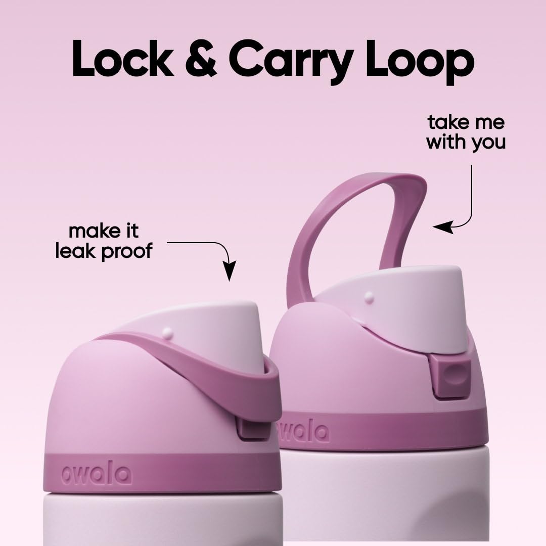 Owala FreeSip Lilac straw detail showing built-in straw and dual sipping