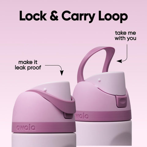 Owala FreeSip Lilac straw detail showing built-in straw and dual sipping