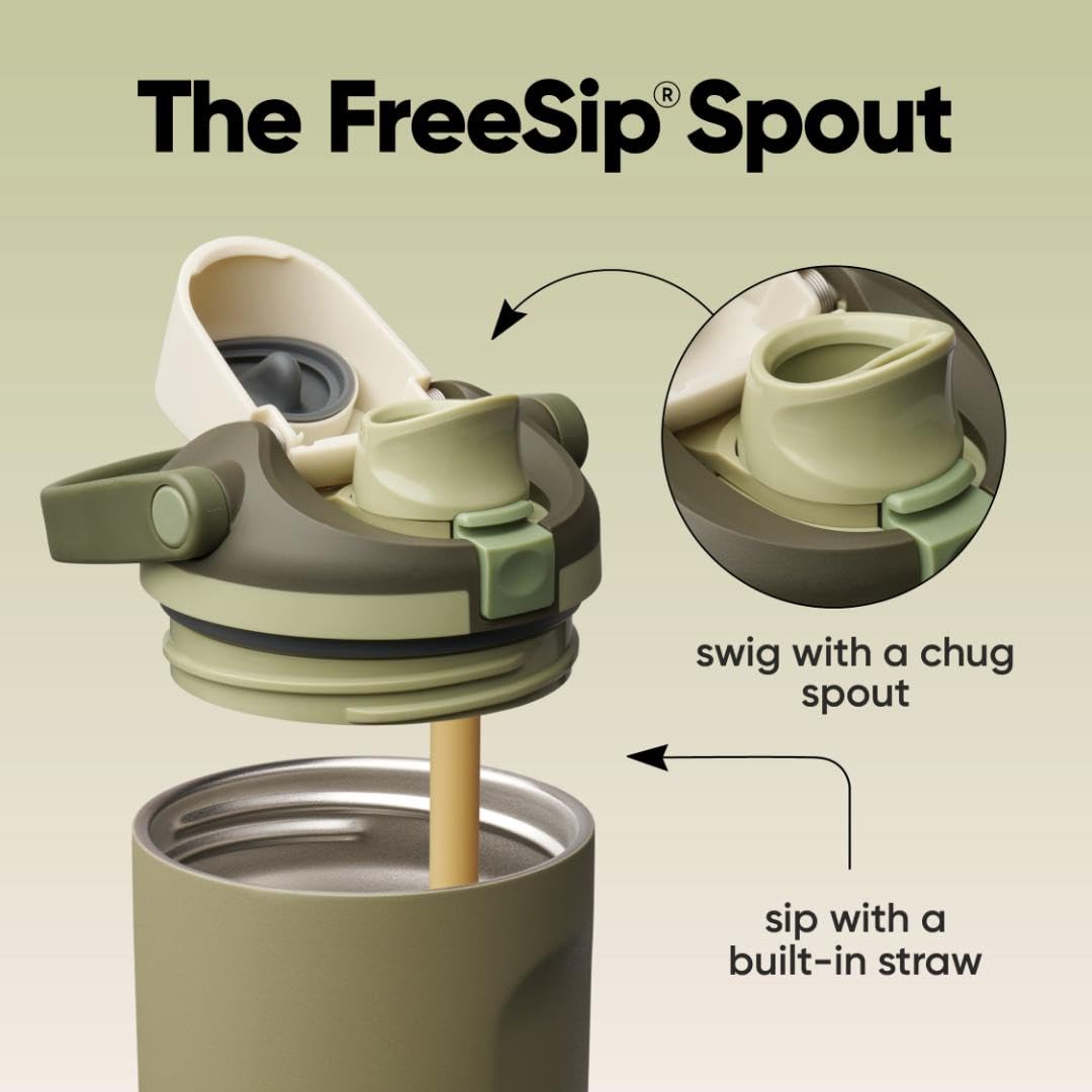 Owala close-up of FreeSip spout demonstrating straw and swig options for versatile sipping
