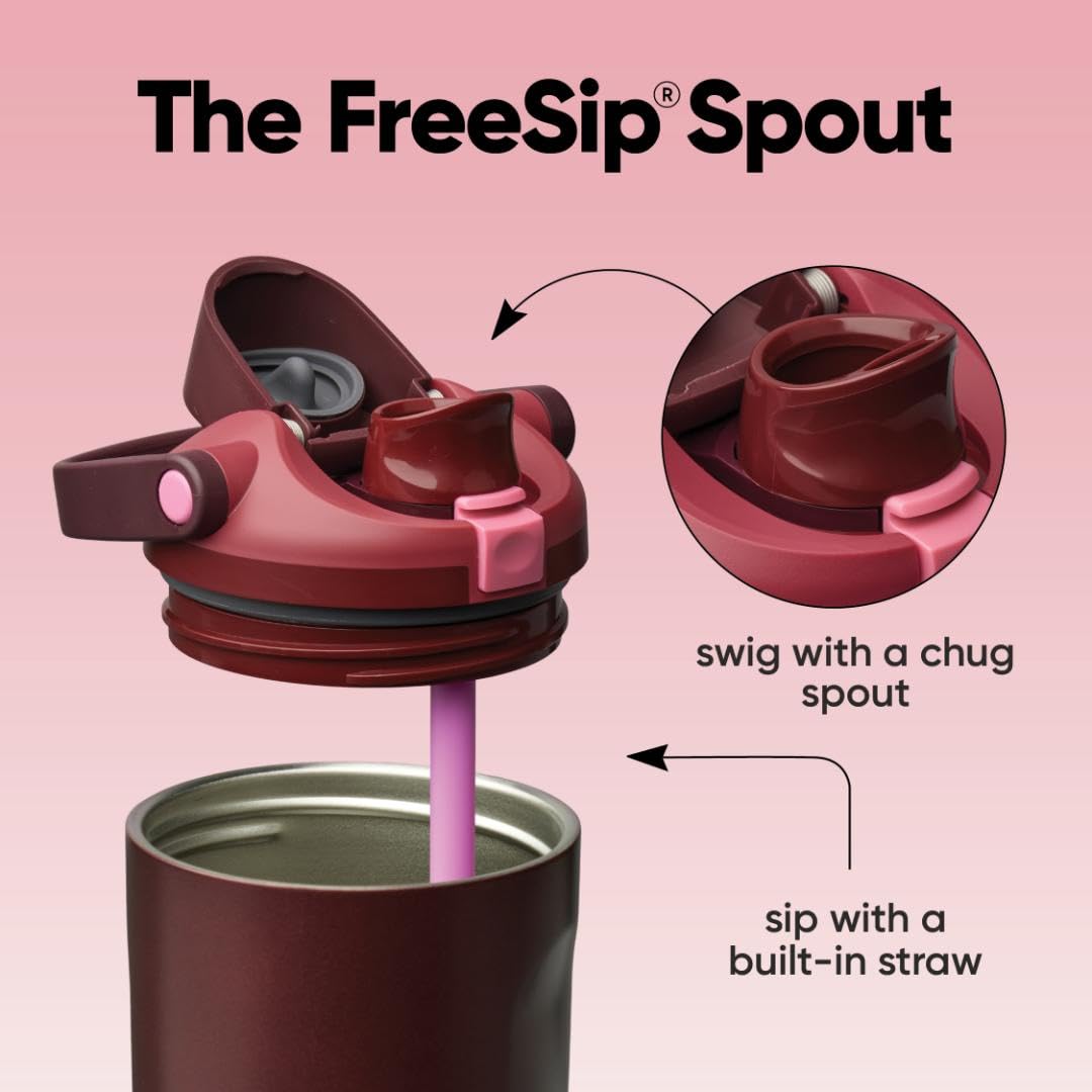 Owala FreeSip Sway lid close-up showing 2-in-1 spout and hygienic protection