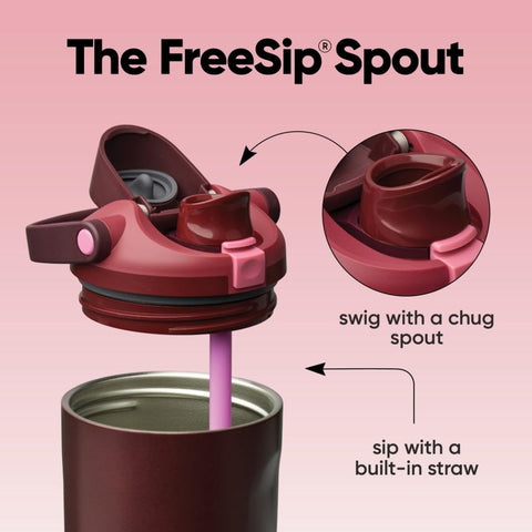 Owala FreeSip Sway lid close-up showing 2-in-1 spout and hygienic protection