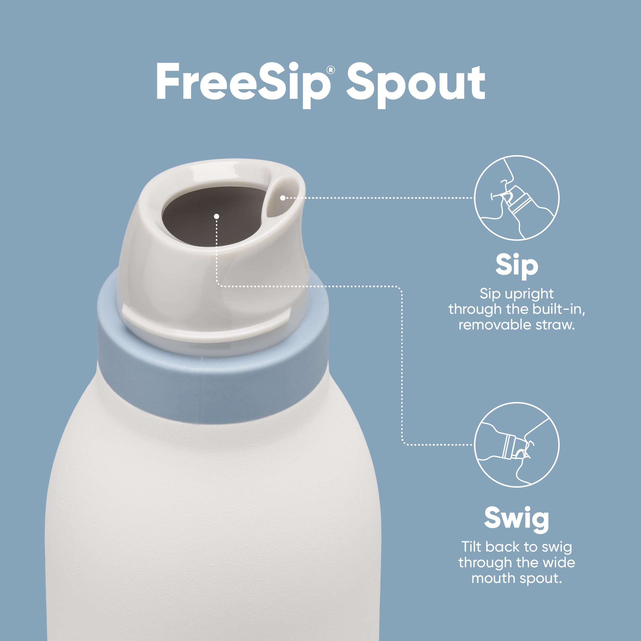 Owala FreeSip Twist side profile displaying stainless-steel finish and durable build