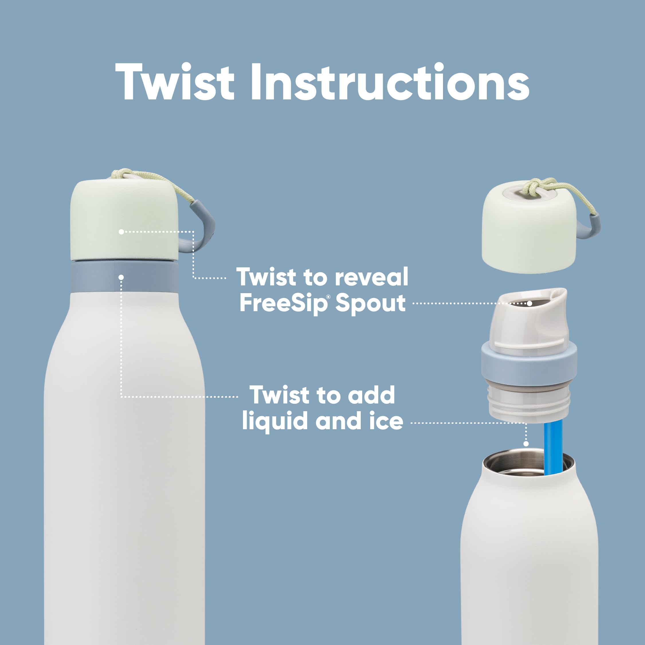 Owala FreeSip Twist straw view showing FreeSip spout for dual sipping options
