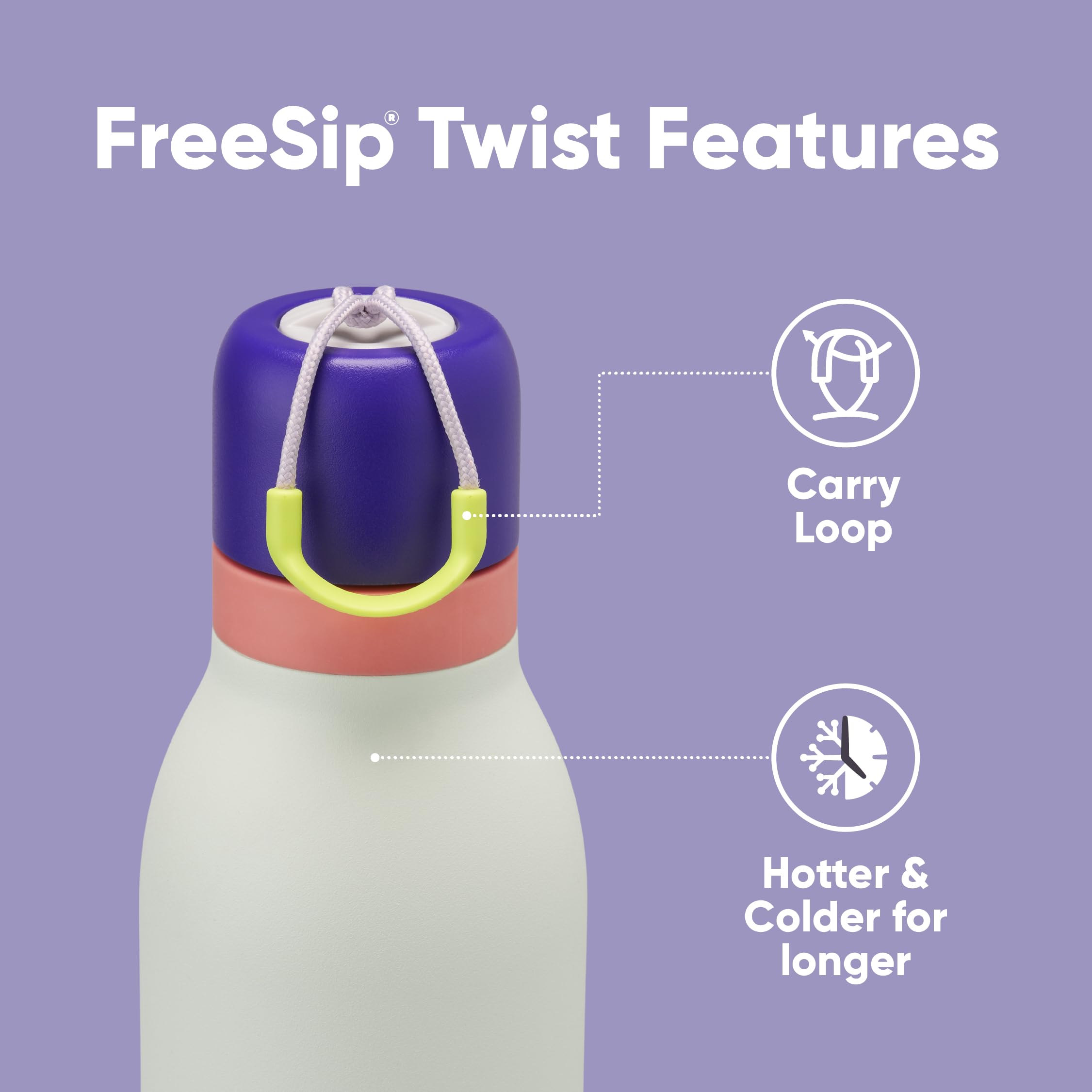 Owala FreeSip Twist side profile highlighting ergonomic grip and pocket-friendly shape