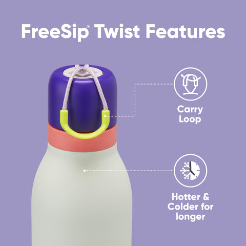 Owala FreeSip Twist side profile highlighting ergonomic grip and pocket-friendly shape