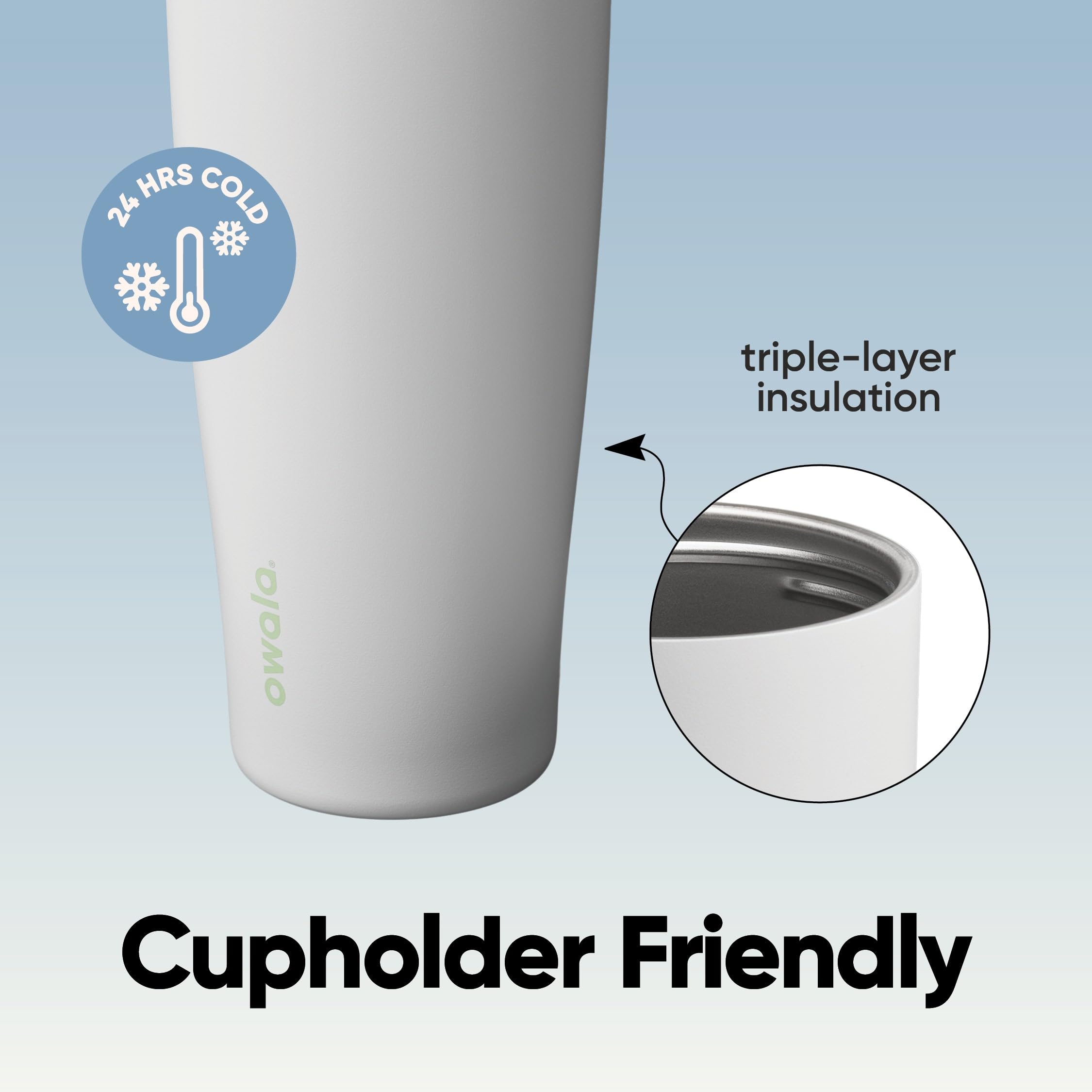 Owala FreeSip wide mouth with ice cubes showing easy filling and cleaning benefit
