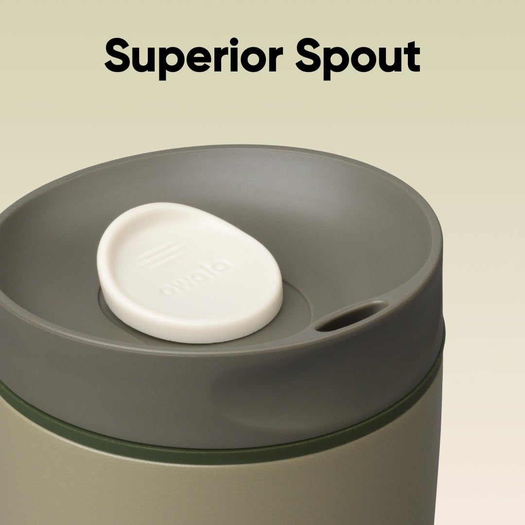 Owala mug in hand and car cupholder showing portability and secure fit