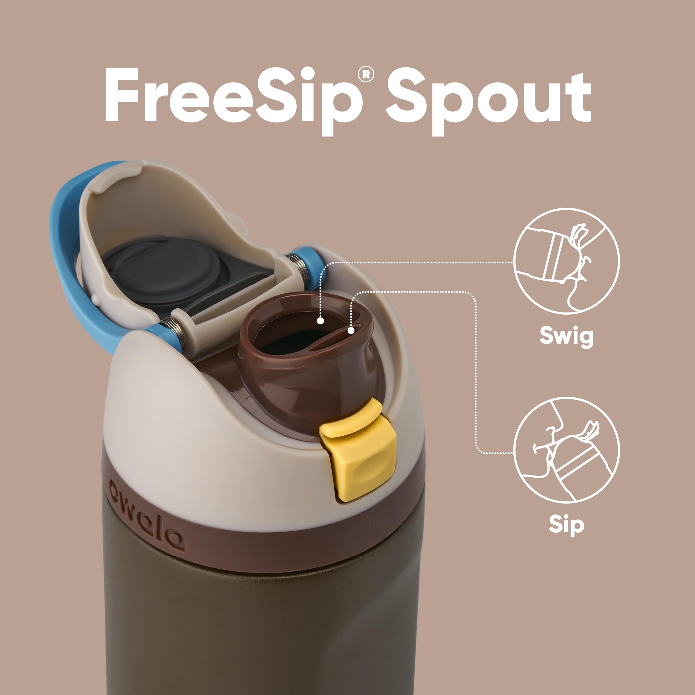 Owala Mandalorian lid close-up with push-button lock for spill prevention