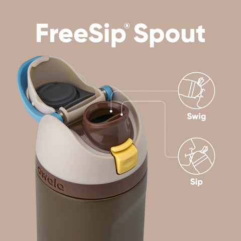 Owala Mandalorian lid close-up with push-button lock for spill prevention