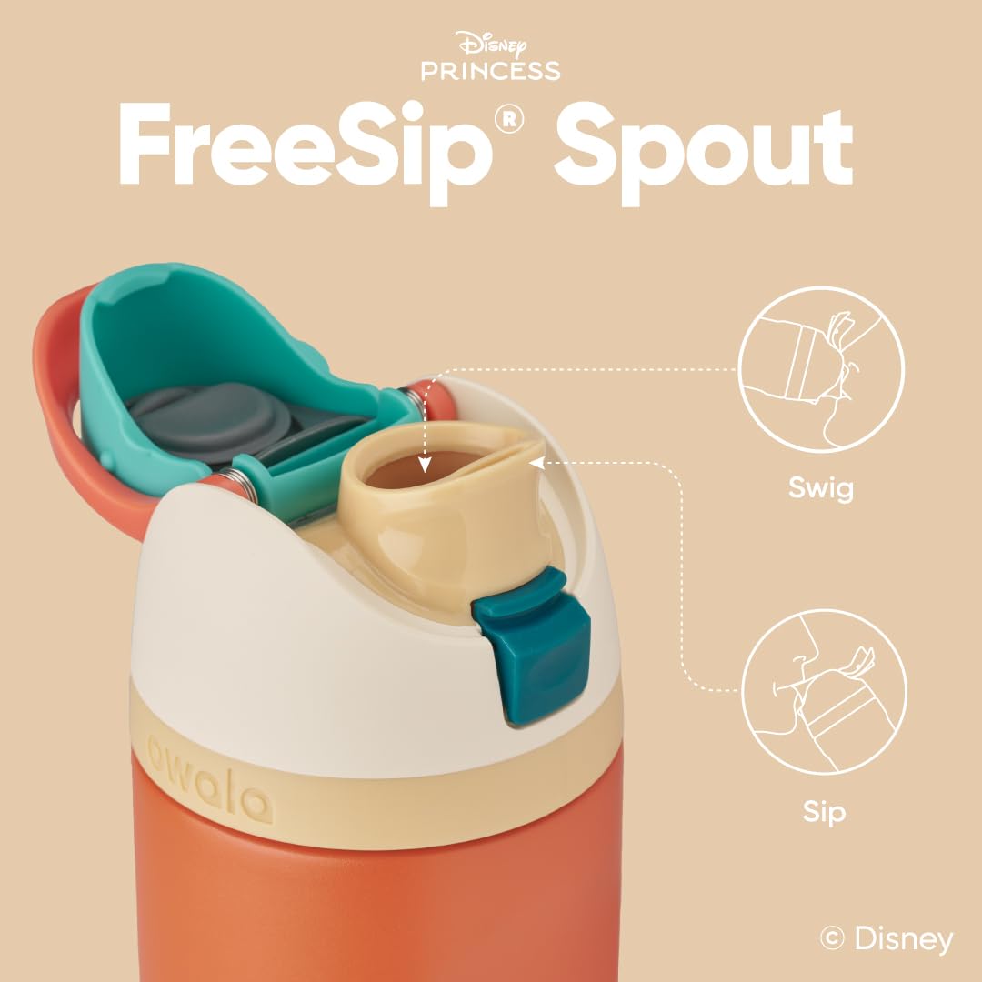 Owala locking push-button lid close-up showing spill protection and easy open