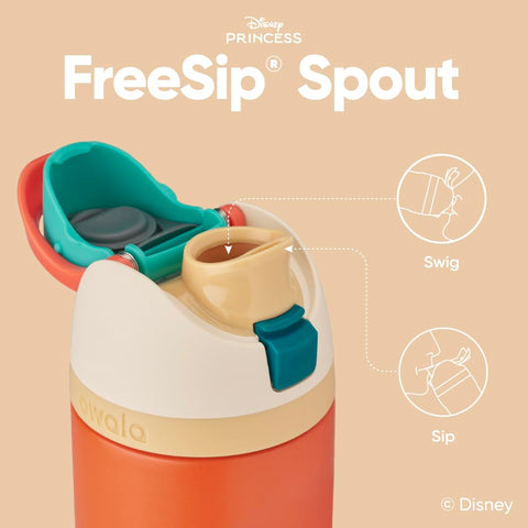 Owala locking push-button lid close-up showing spill protection and easy open