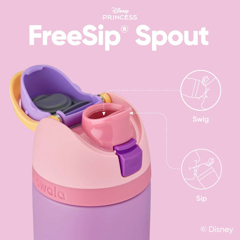 Owala Rapunzel lid detail highlighting push-button lock and spill protection