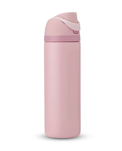 Owala rose quartz front view showing flip-top lid and easy carrying