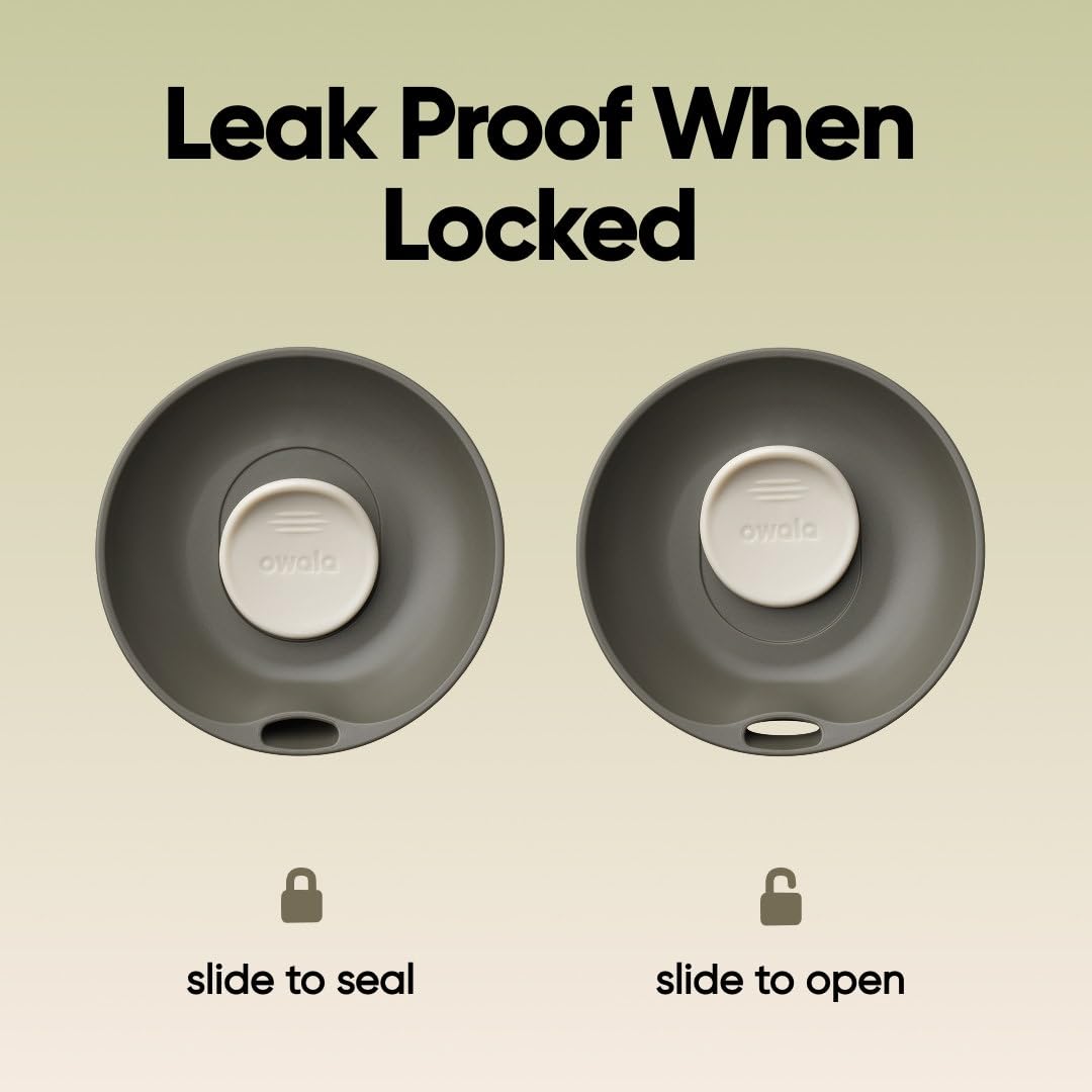 Owala slider spout closeup highlighting smoothsip comfort and spill control