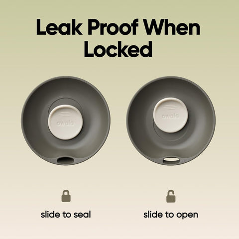 Owala slider spout closeup highlighting smoothsip comfort and spill control