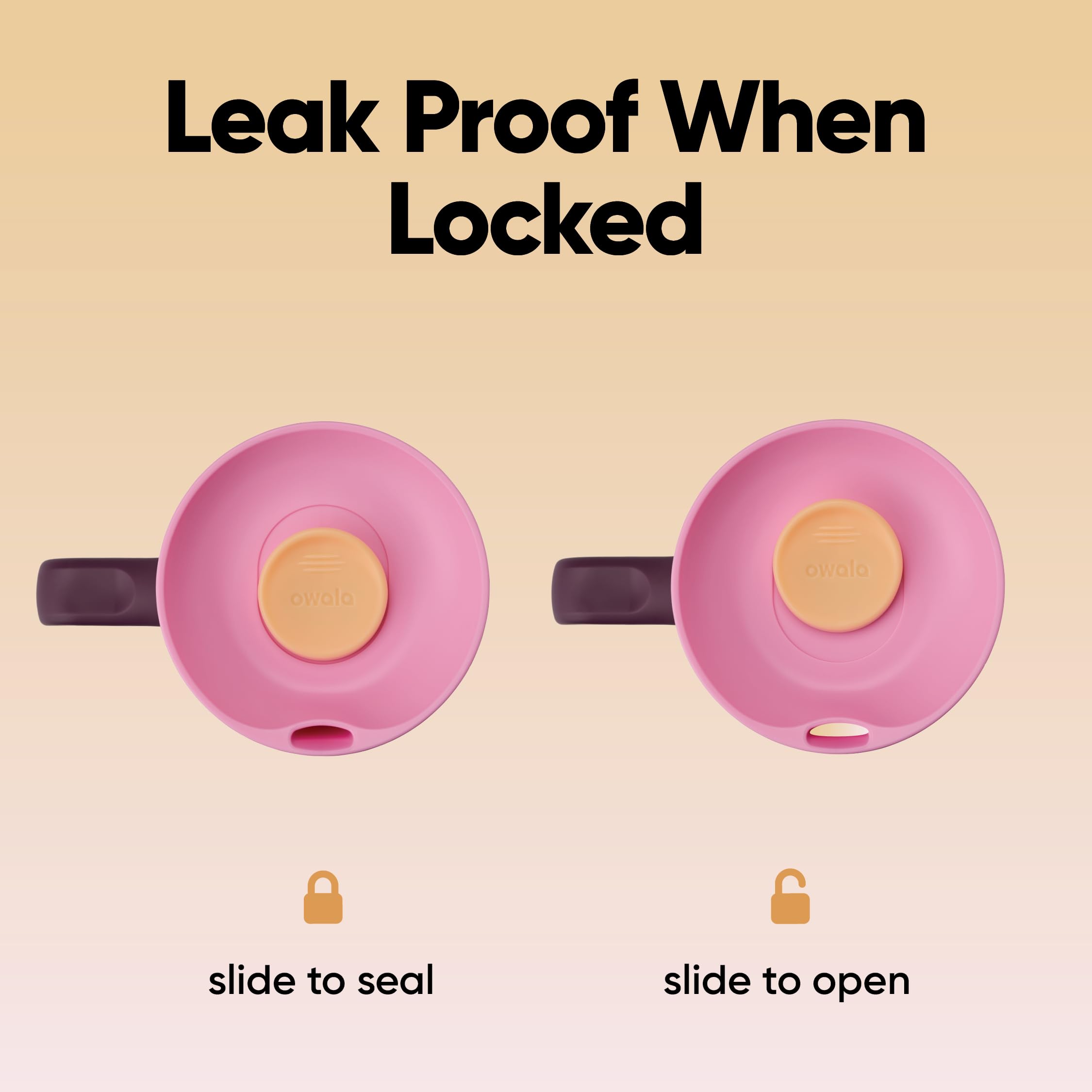 Owala SmoothSip closed sliding lid detail demonstrating secure leak-proof protection