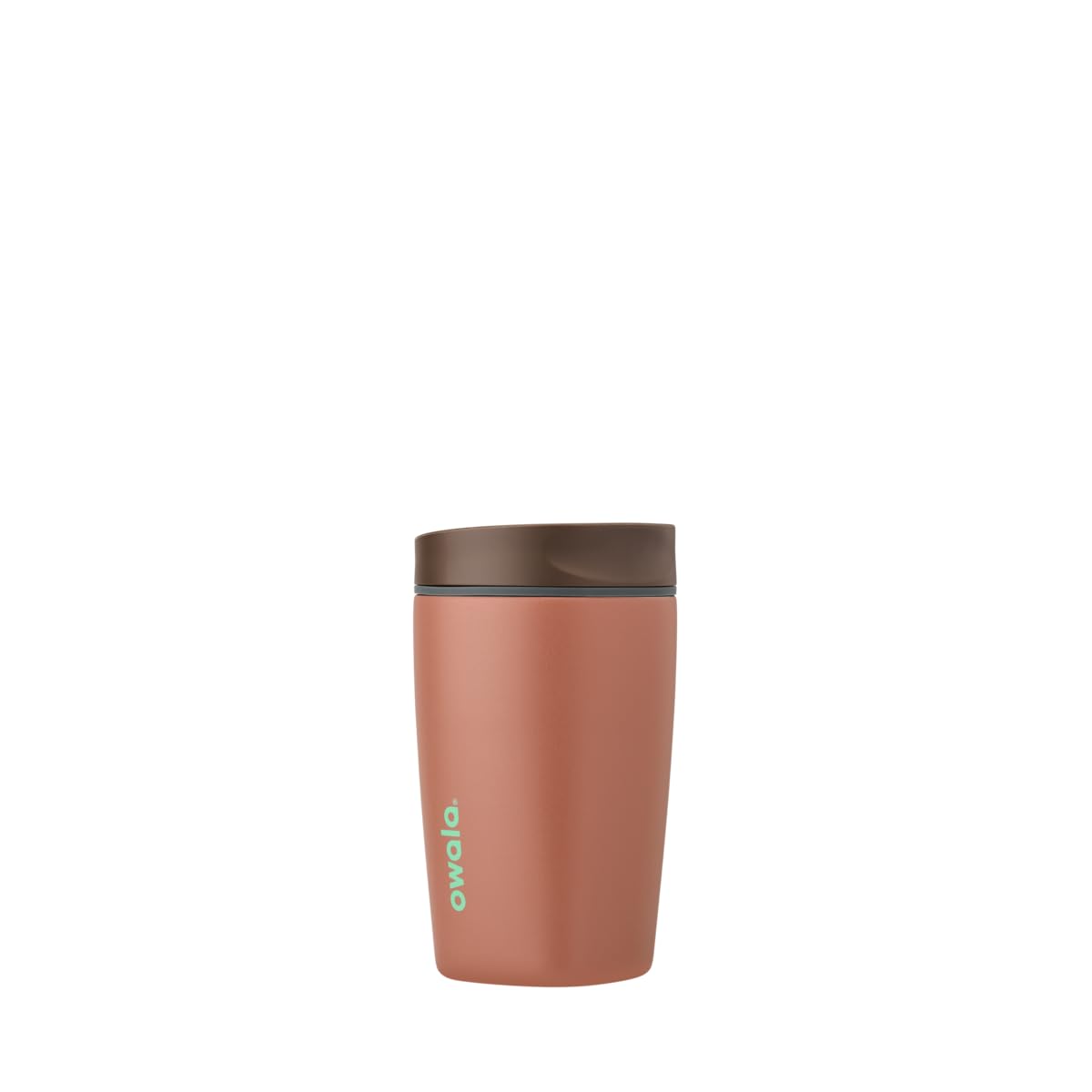Owala SmoothSip Cozy Cocoa front view showing leakproof lid and portable benefit