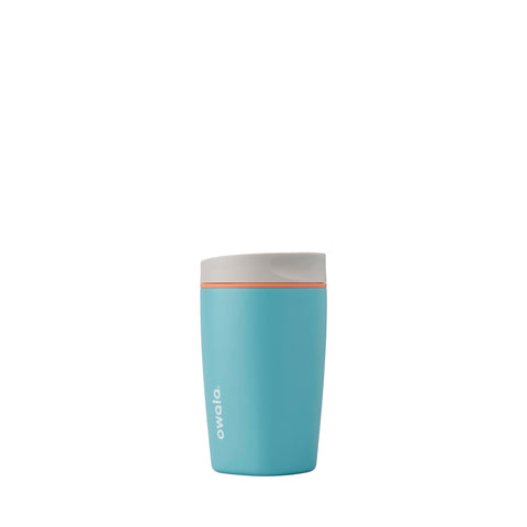 Owala SmoothSip front view showing grey blue finish and compact size for portability