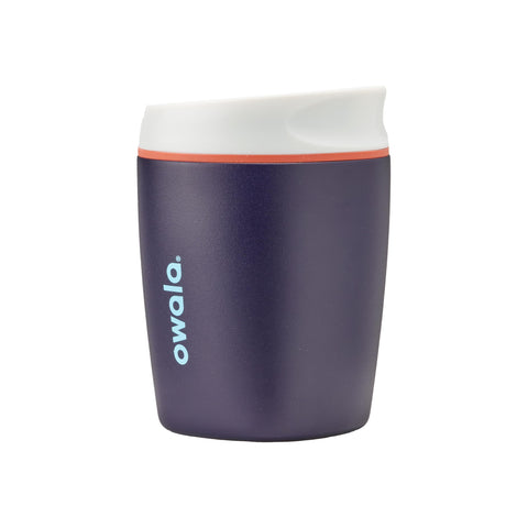 Owala SmoothSip front view showing compact 10 oz cup and durable finish benefits portability