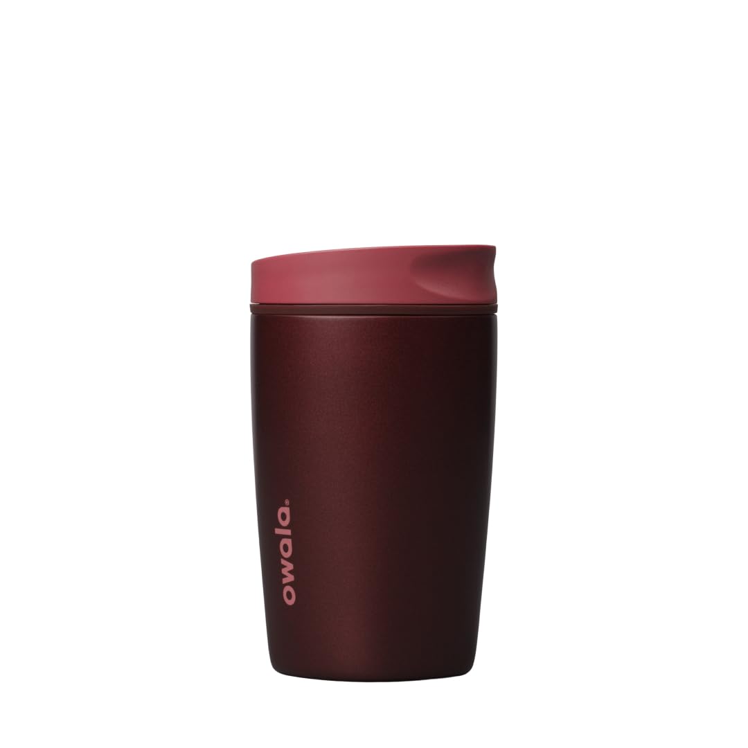 Owala SmoothSip Slider front view showing leakproof lid and sleek finish, travel-ready benefit