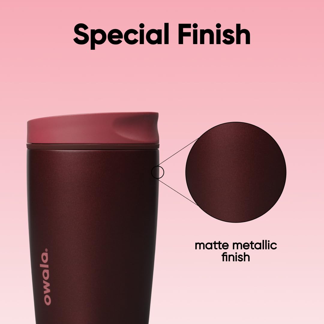 Owala SmoothSip Slider with iced coffee in a cup holder, keeps drinks cold benefit