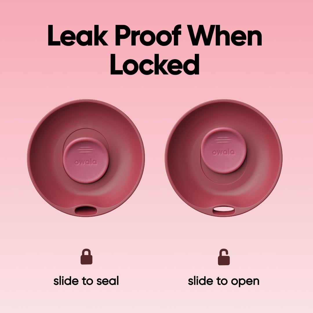 Owala SmoothSip Slider held in hand to show 12 oz size, ergonomic grip benefit
