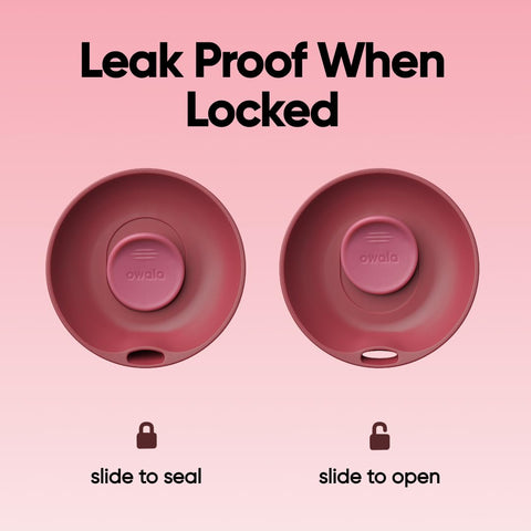 Owala SmoothSip Slider held in hand to show 12 oz size, ergonomic grip benefit