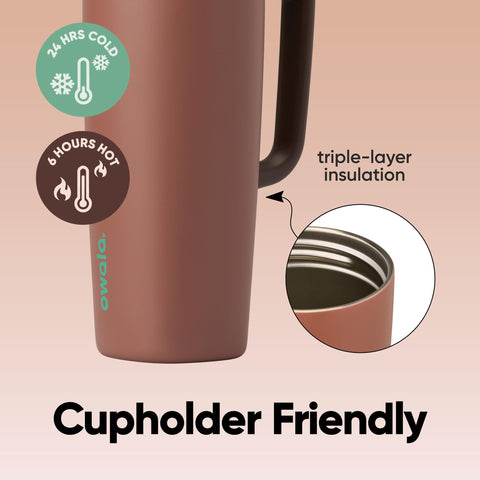 Owala SmoothSip sliding lock lid closeup for leak-proof benefit