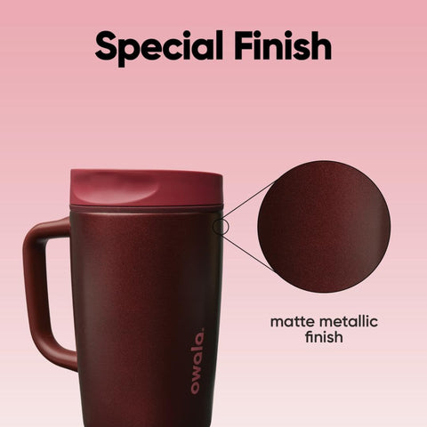 Owala SmoothSip tapered base in car cupholder showing travel compatibility and stability