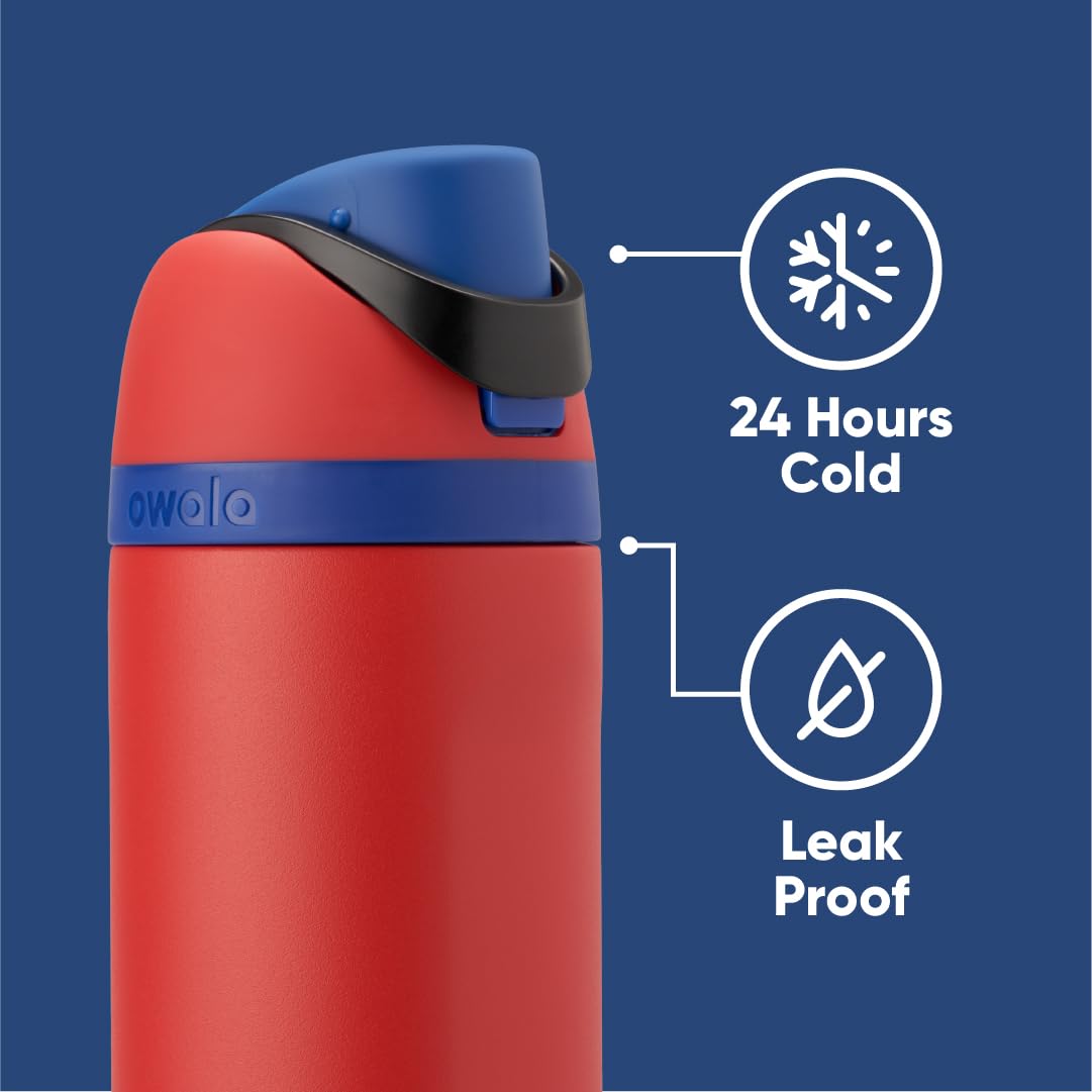 Owala Spiderman bottle in use with child showing easy sip-and-swig benefit