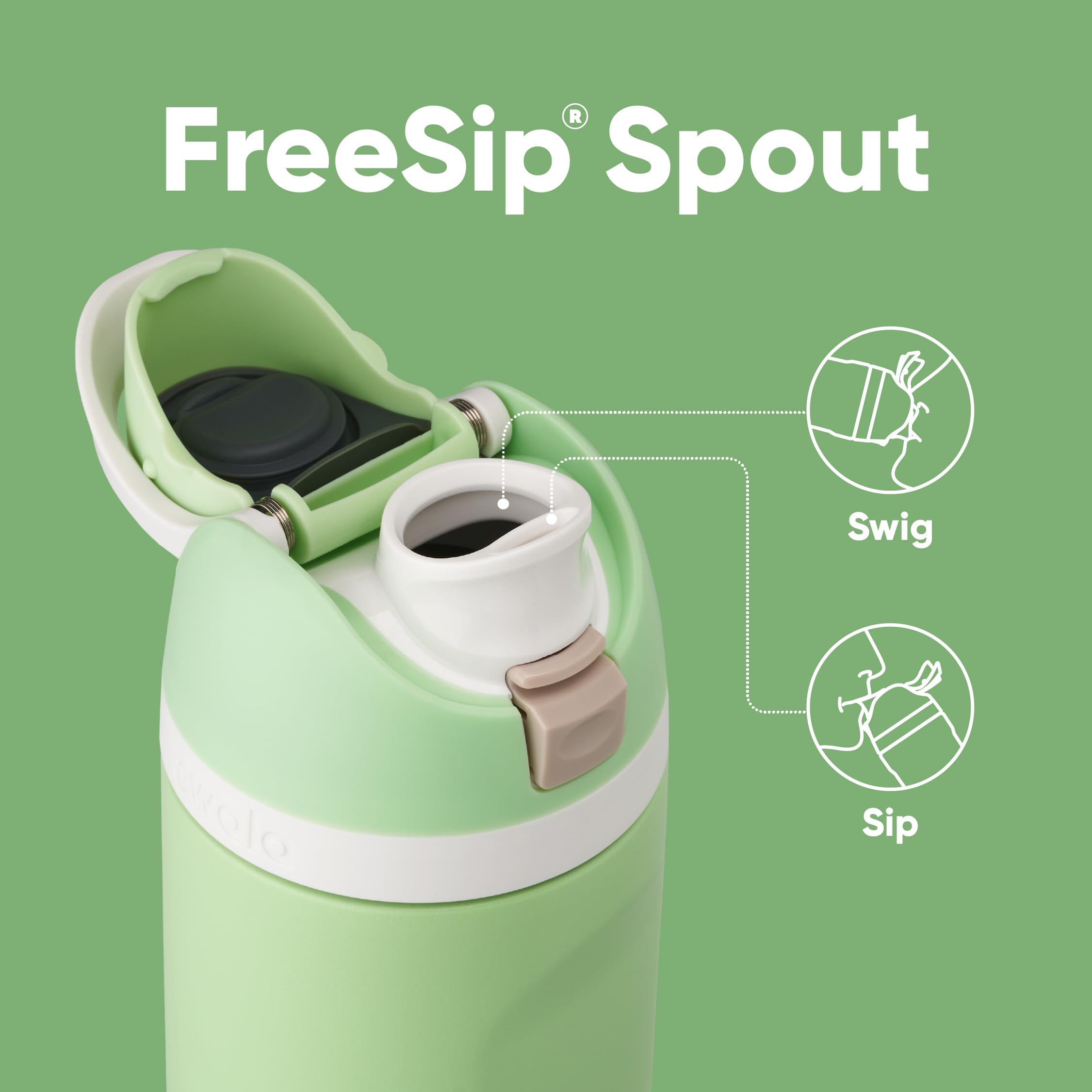 Owala lid close-up with push-button lock for spill prevention benefit