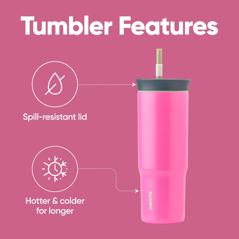 Owala tumbler close-up of textured watermelon finish illustrating durable stainless steel coating