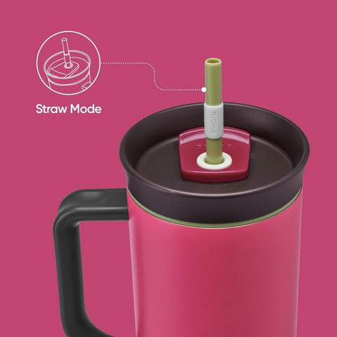 Owala tumbler seated in car cup holder demonstrating travel fit