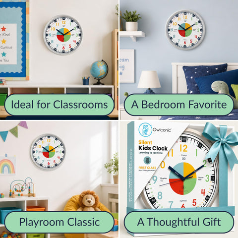 OWLCONIC in-use with child practicing time-reading for hands-on learning