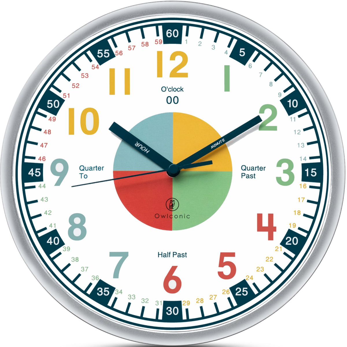 OWLCONIC front view 10-inch learning clock for clear classroom readability