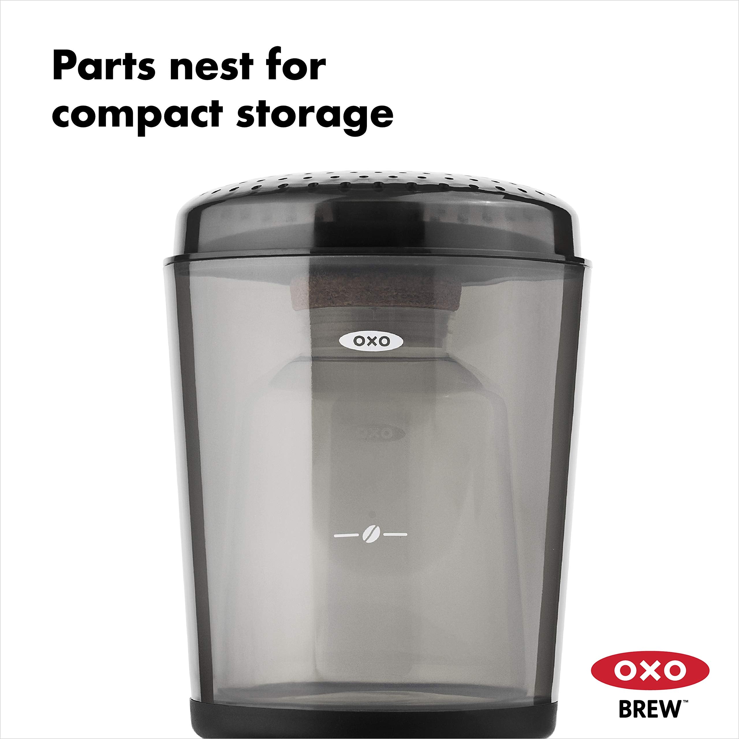 OXO borosilicate carafe with cork stopper preserving concentrate freshness