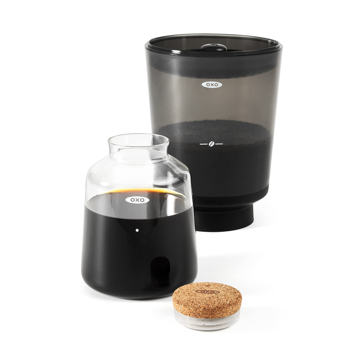 OXO compact brewer front view showing compact footprint and easy brew