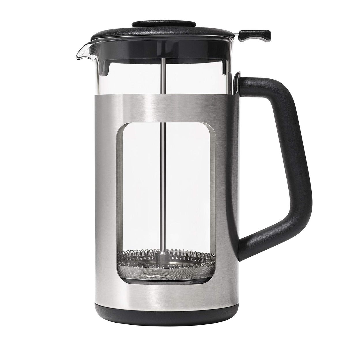 OXO Brew front view showing stainless body and ergonomic handle for durable pouring