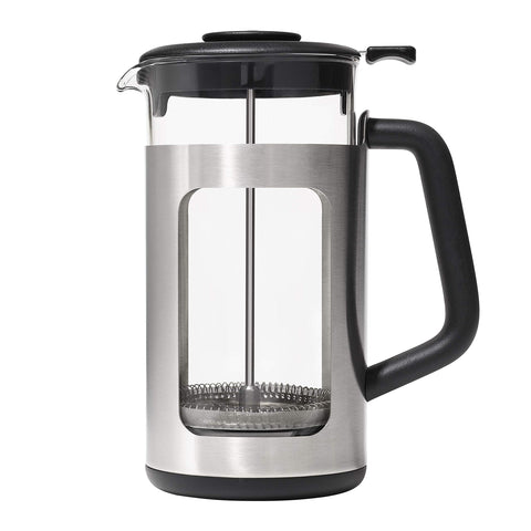 OXO Brew front view showing stainless body and ergonomic handle for durable pouring