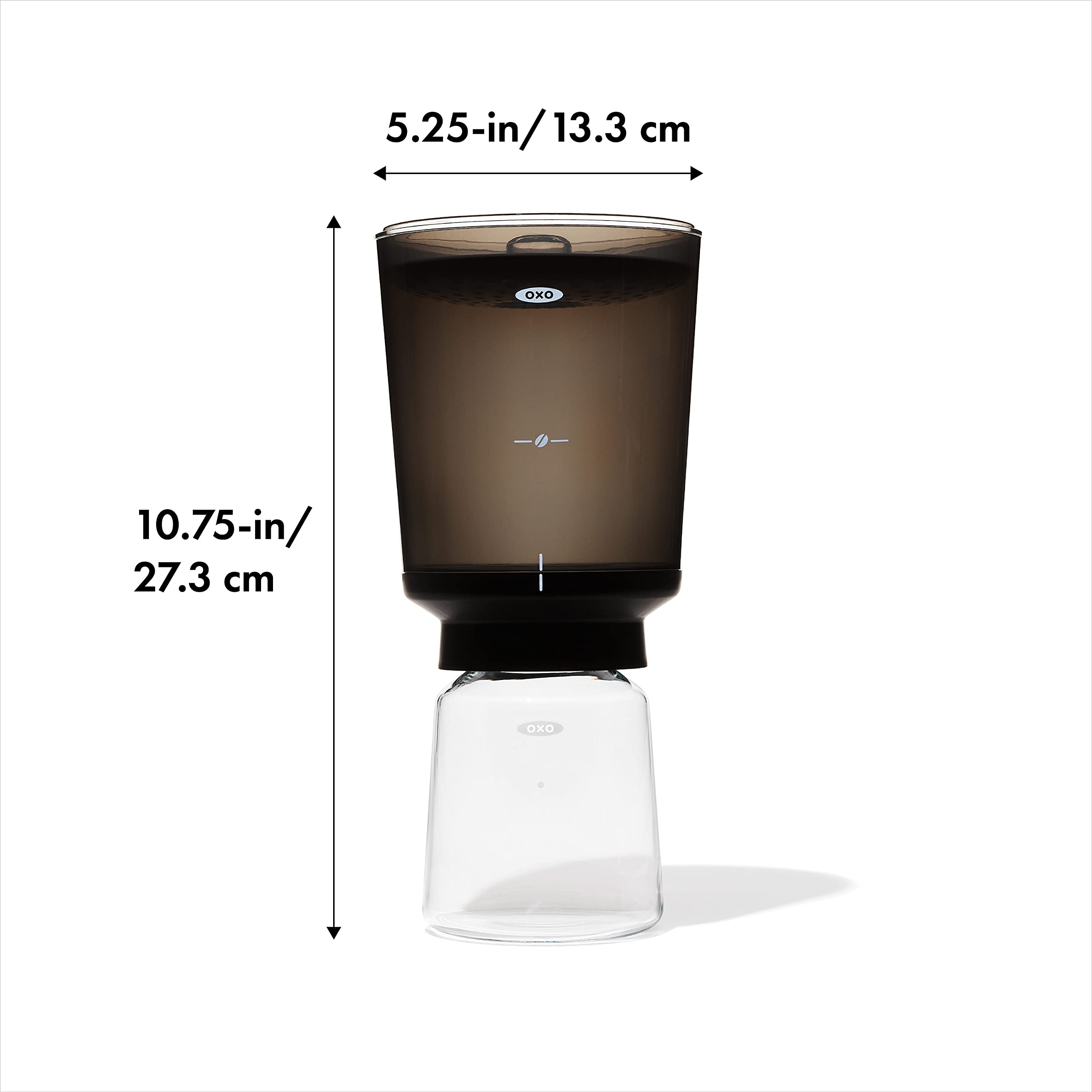OXO brewer inside fridge demonstrating compact storage and chilled brewing
