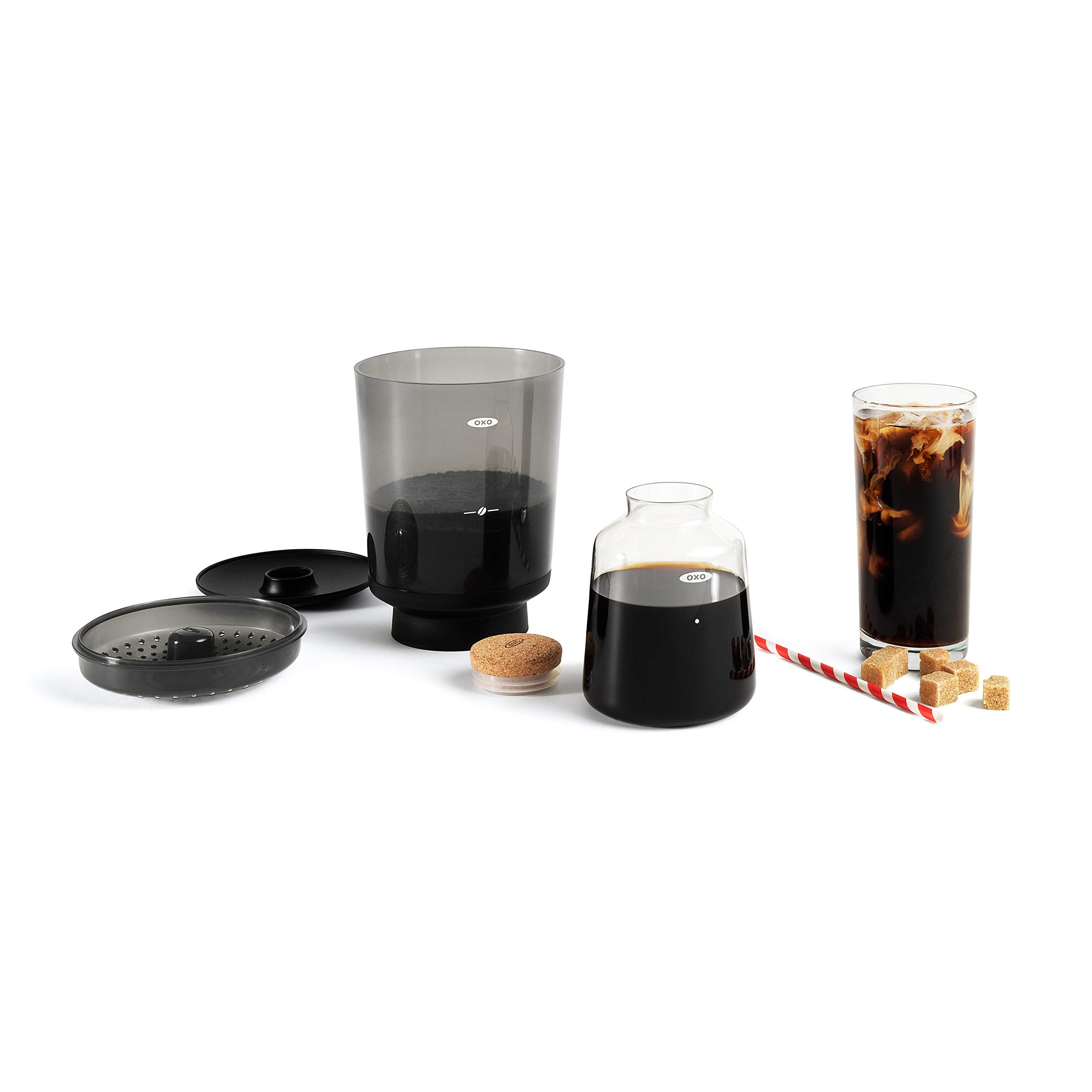 OXO brewer nested into carafe showing space-saving storage solution