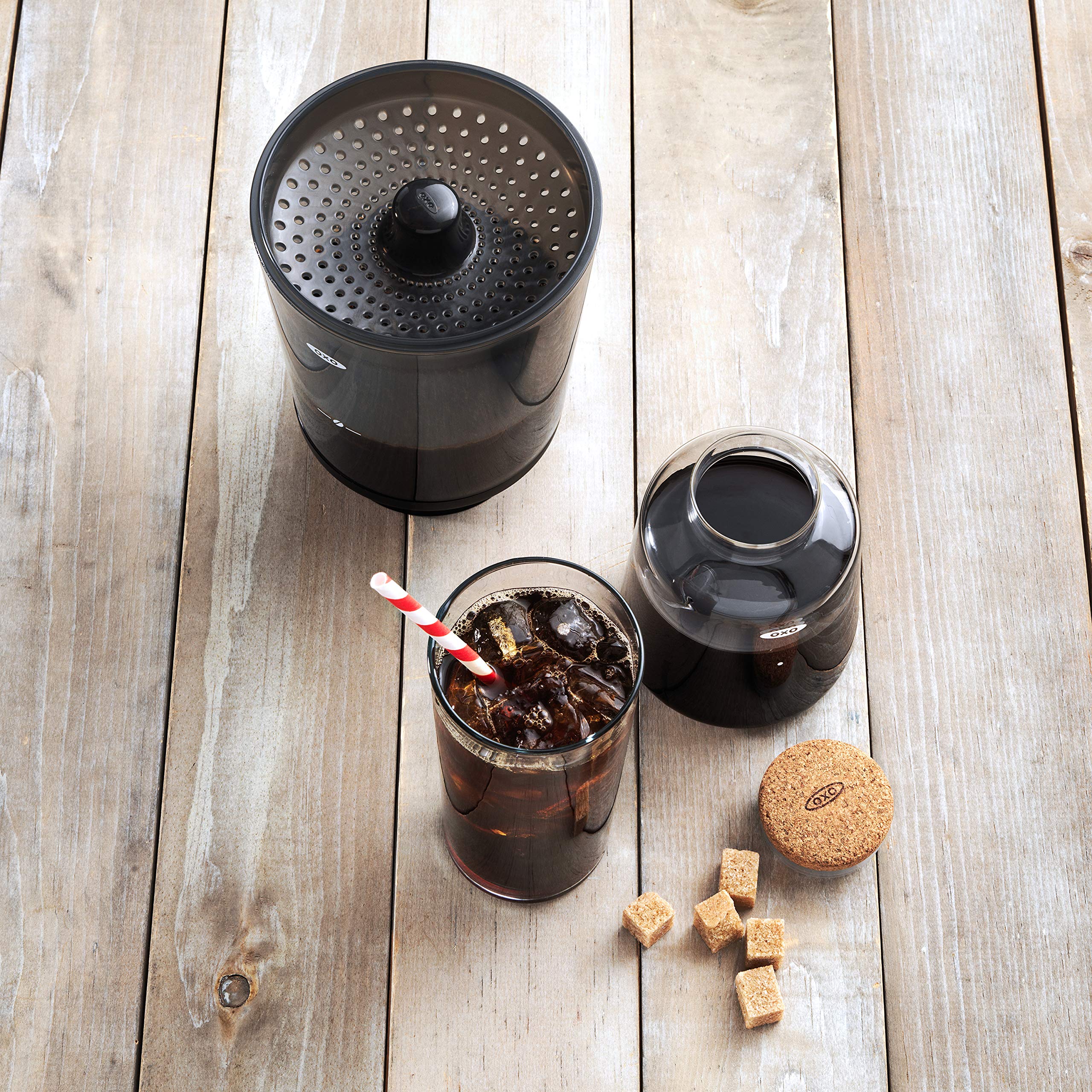 OXO serving iced coffee from OXO concentrate highlighting refreshing results