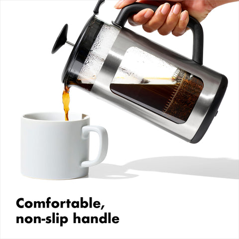OXO Brew stainless exterior and insulated base protecting carafe and keeping heat