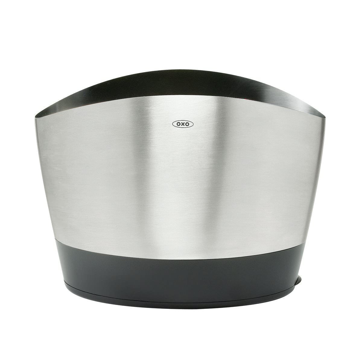 OXO close-up of brushed stainless finish highlighting fingerprint resistance