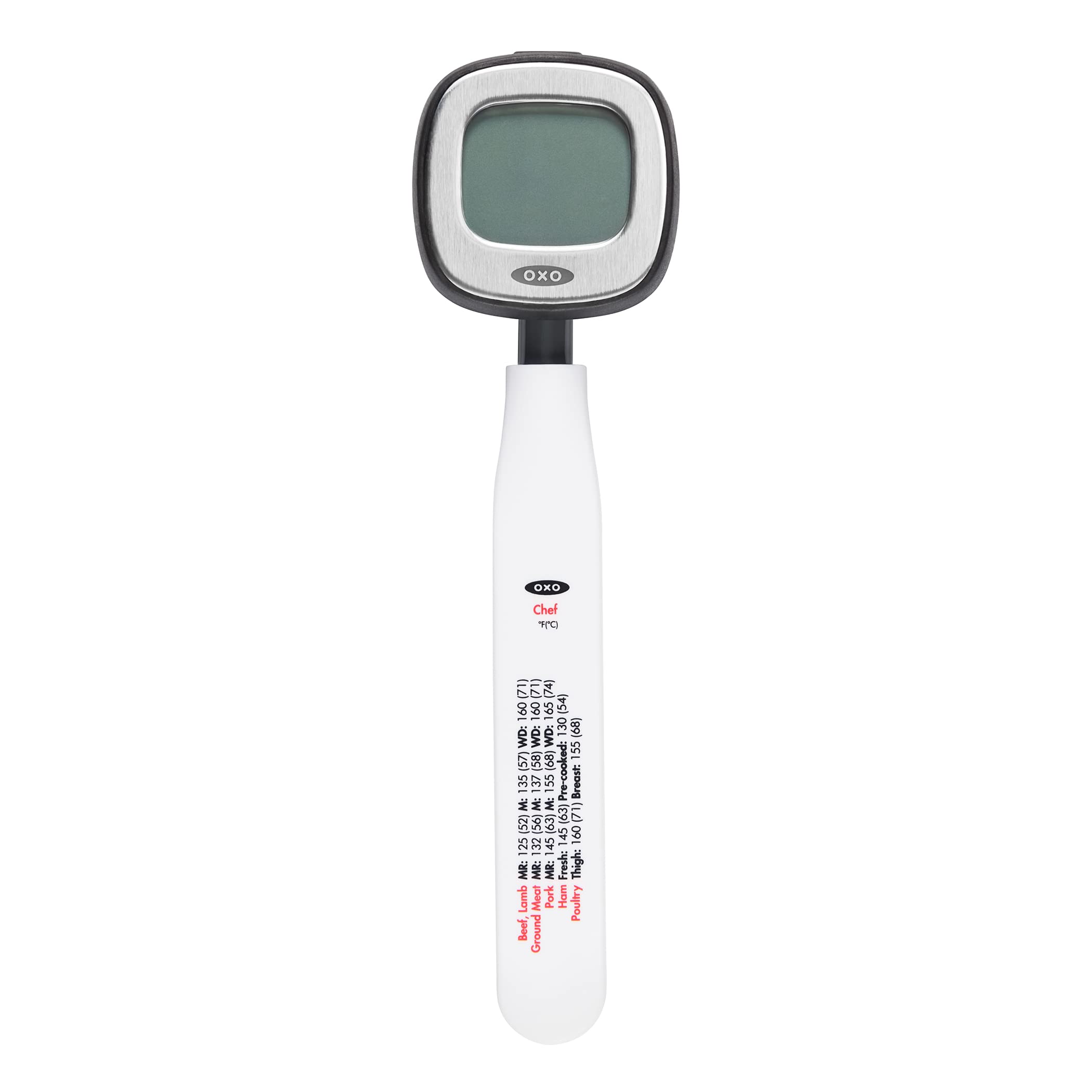 OXO thermometer front view with clear display for fast reading