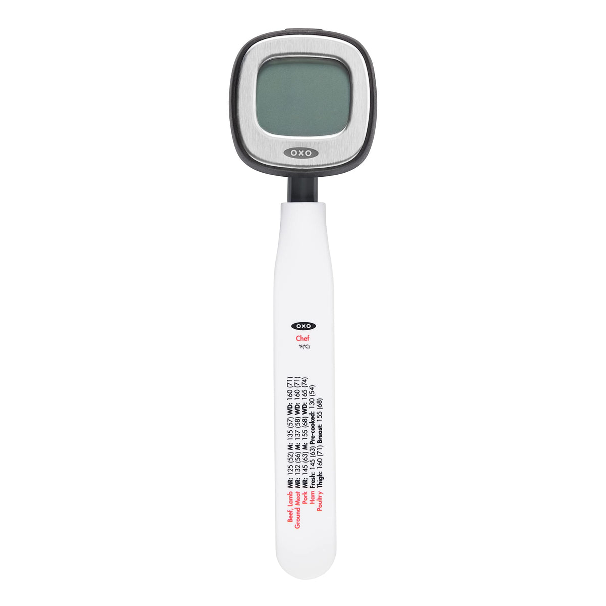 OXO thermometer front view with clear display for fast reading
